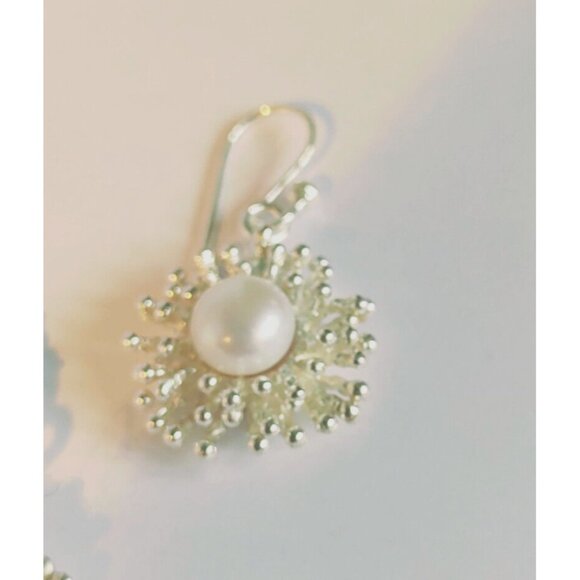 Women's Sterling Silver Jewellery Set Pearl Earrings Pendant Necklace 16"  Italy - Picture 8 of 14